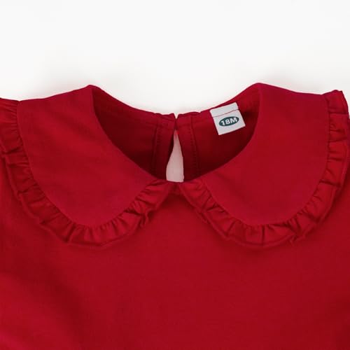 LYSMuch 18M-5T Toddler Girls Short Sleeve Dresses Peter Pan Collared Dress Solid Color Puff Playwear Outfit with Headband4