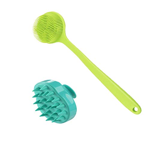 Cinlitek Silicone Body Scrubber & Scalp Massager - Long Handle Back Brush for Shower, Exfoliating Scrubber, Hair Dandruff Shampoo Brush for Men, Women & Kids