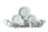 Pangu 16-Piece Dinnerware Set, RIVER NILE, Handmade, Ornament Motif, Service for 4 (Light grey)