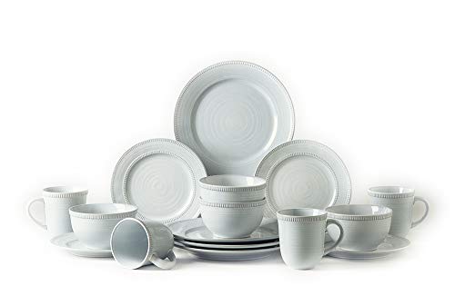 Pangu 16-Piece Dinnerware Set, River Nile, Handmade, Ornament Motif, Service For 4 (Light Grey) #TOP8