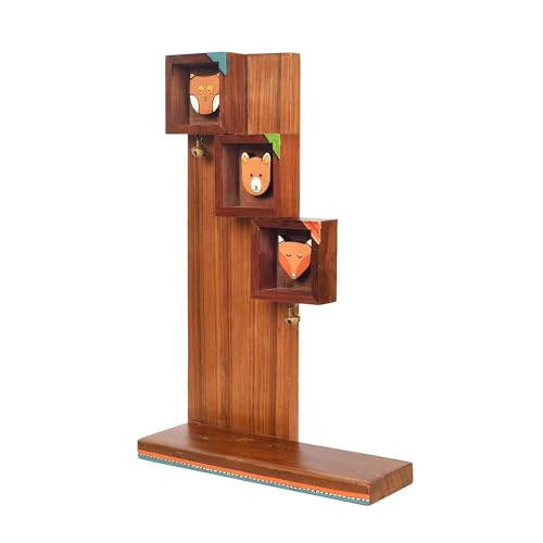 Image of AAKRITI ART CREATIONS Animals Brown Handcrafted Hanging Wall Display Shelf | Modern Art Wooden Shelves Wall Hanging Shelf | Matte Finish Decorative Shelf for Living Room, Bedroom & Gifting