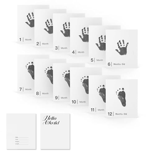 Image of Premium Inkless Monthly Milestone Cards Kit with Baby Hand & Footprint Keepsake Set|14 Elegant Milestone Cards & 14 Inkless Towelettes|Non-Toxic & Safe Memory Kit for Newborn Babies - Black