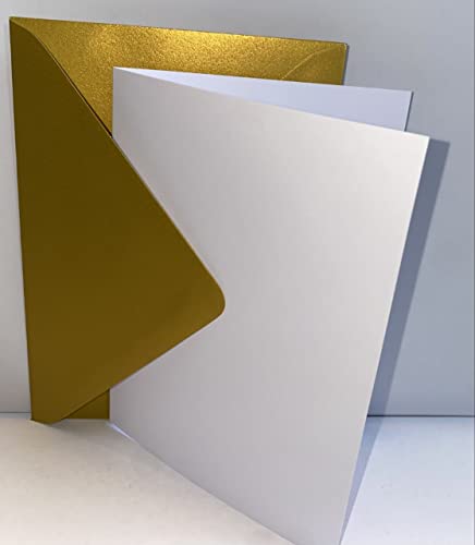 C5 Metallic Gold Coloured Envelopes (100gsm) with A5 Creased Cards (300gsm) Perfect for Christmas Cards, Greeting Cards, Wedding Invitations, Gift vouchers Set of 25 (Metallic Gold)