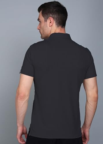Image of INKKR Men Soild Polo Neck Texture T-Shirt