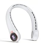 ACELIFE Portable Neck Fan with LED Display, Wearable Personal Fan Quiet with 6000 mAh USB Rechargeable Portable Leafless Neck Fan 3 Speeds for Travel Office Indoor Outdoor, Gifts for Women Men (White)