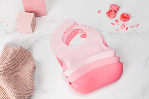 Silicone Baby Bibs Infant Toddler Feeding | Muted Pink Multi Set Pack Of 3 | Waterproof, Durable, Adjustable, Soft!…2