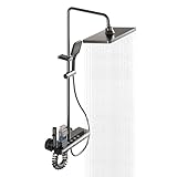 Kit de Robinet de Douche Complet avec Colonne de Douche en Hauteur, Douchette de Tête Carrée et Touches de Piano – Garniture de Douche pour Salle de Bain Avec 4 Modes de Débit d’Eau