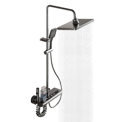 Kit de Robinet de Douche Complet avec Colonne de Douche en Hauteur, Douchette de Tête Carrée et Touches de Piano – Garniture de Douche pour Salle de Bain Avec 4 Modes de Débit d’Eau