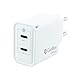 Watio Wave Ladegerät - Wand-/Reise-Ladegerät, 3,0 Gan, USB-C/PD + USB-C, 35 W, Weiß, kompakt und effizient für schnelles Laden auf mobilen Geräten