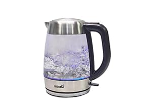 +AcsaCi Premium Glass Kettle - 1.7 Litres 3000W Fast Boiling – with Blue LED Light – Stainless Steel - British STRIX Thermostat