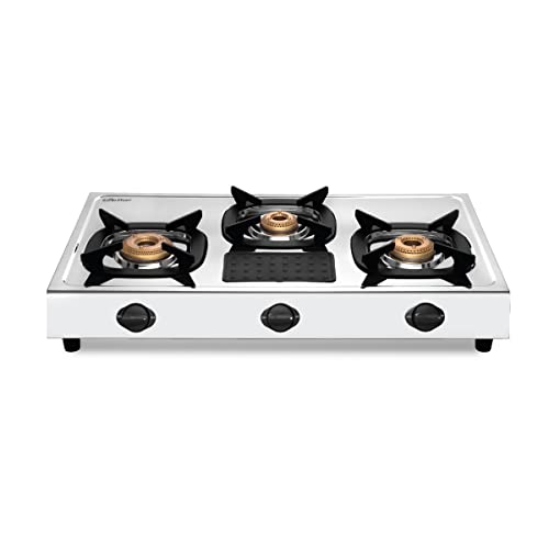 Surya Flame Force Gas Stove LPG Stove with Stainless Steel Pan Support Anti Skid Rubber Legs - 2 Years Complete Doorstep Warranty (3 Burner, 1)