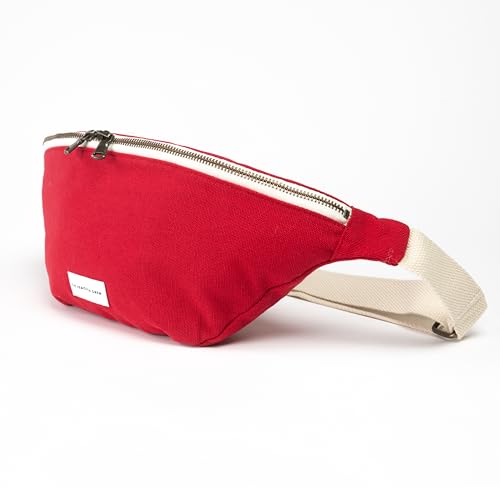 Image of The Peacock Crew Canvas Crossbody Sling Bag for Men & Women - Adjustable Strap, Dual Zippers Left /Right Handed, Secure Everyday Travel Fanny Pack Shoulder Pouch, Trekker Red, Medium, Crossbody Belt