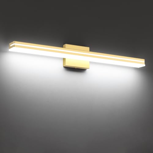 Image of SineRise 32-Inch LED Modern Bathroom Vanity Light Bar, Gold Modern Acrylic Bathroom Wall Lighting Fixtures Over Mirror (Cool White 6000K)