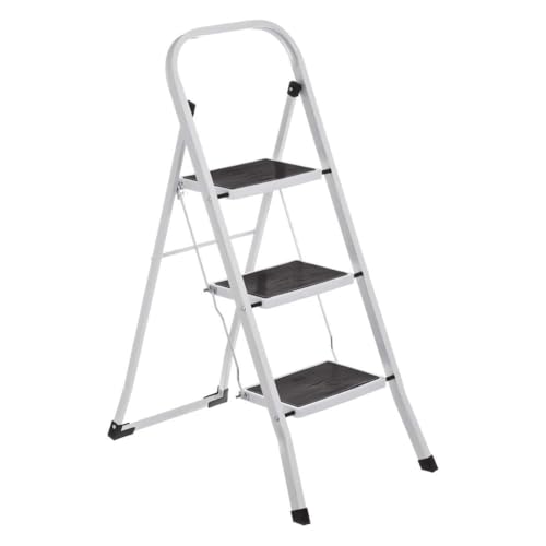 LOLAhome - Escalera de 3 peldaños Antideslizante Blanca de Acero de 105x71x46 cm