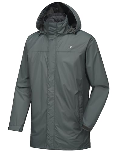 Little Donkey Andy Men's Waterproof Long Hooded Rain Jacket Outdoor Breathable Rain Shell for Hiking,Golf,Travel Gray Size M