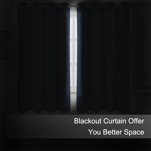 Image of LEMOMO Navy Blackout Curtains 66 x 63 Inch Length /Set of 2 Curtain Panels /Thermal Insulated Room Darkening Blackout Curtains for Bedroom