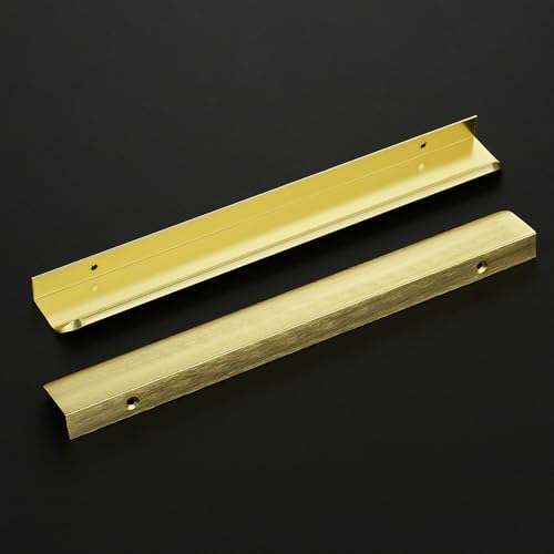 Image of Gold Cabinet Handles Finger Edge Pulls 11.8 Inch CC 20 Pack | Low-Profile Finger Grip, Cabinet Door Edge Mount, Smooth Handle Shape, 5.9 Inch (150mm), For Drawers, Cupboards, Kitchen