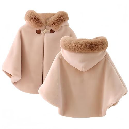 Proumhang Capa con Capucha para Niñas,Poncho de Invierno Cálido para Exteriores,Chaqueta con Capucha,Abrigo con Capa de Princesa, Ropa para la Nieve para Bebés y Niños Pequeños,Caqui,100