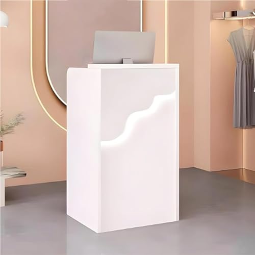 CDDUOLA Petit comptoir de réception avec lumière LED, comptoir Moderne avec tiroir verrouillable, de Caisse Blanc pour Magasin de vêtements, Hall, Salon de beauté (Blanc, 60 x 40 x 96 cm)