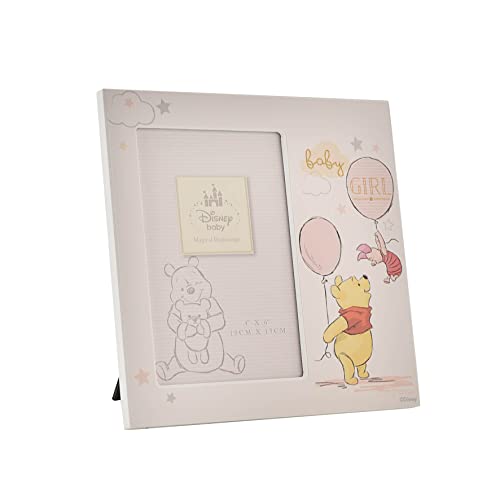 Happy Homewares Magical Beginnings Baby Girl 4' x 6' Winnie The Pooh and Piglet Photo Frame - Perfect for Children, New-Born Baby or Baby Shower Party...