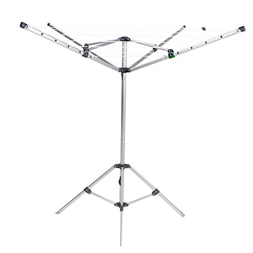 Drynatural Tendedero Tipo Paraguas con 4 Brazos, 20 m de Espacio de Tendido, Tendedero Giratorio Vertical Plegable, Portátil para Interor y Exterior