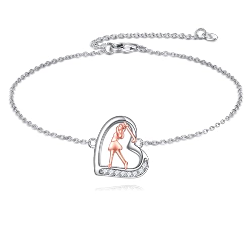 Bracelet de golf en argent 925 réglable avec cœur pour femme