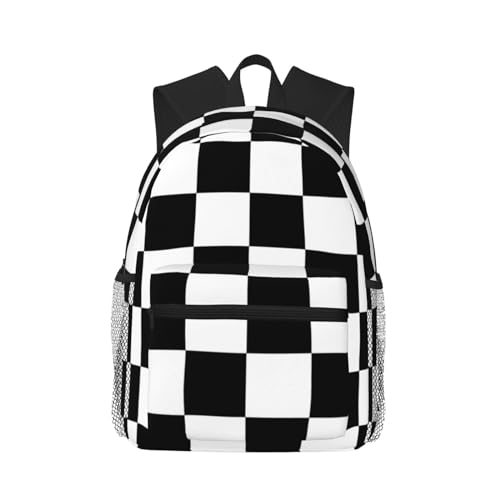 NUYFVG Mochila informal cómoda a cuadros en blanco y negro para uso diario, versátil, para el trabajo, senderismo, viajes al aire libre