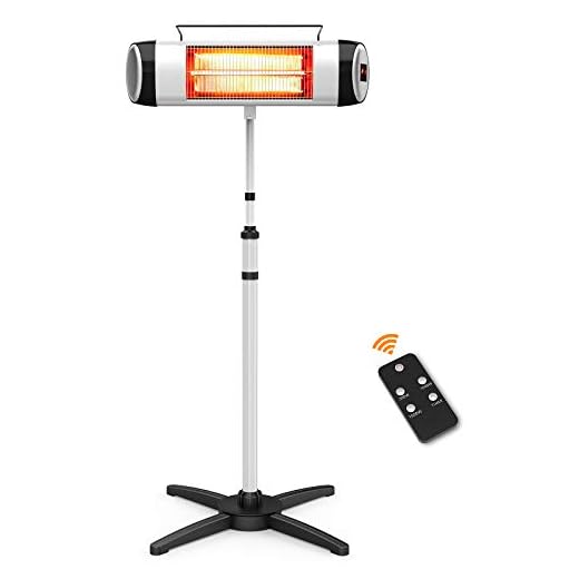 FLAMEMORE Electric Outdoor Patio Heater Standing Carbon Infrared Heater Stand with Remote Control 24H Timer 1500W Fast Heating Waterproof Tip-over protection for Indoor/Outdoor Garage Balcony Backyard