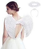 SEVADA Angel Wings Costume for Adult, Halloween Angel Costumes for Adults Women Men, Christmas White Feather Angel Wing for Kids Girls Child Teen Boys Children