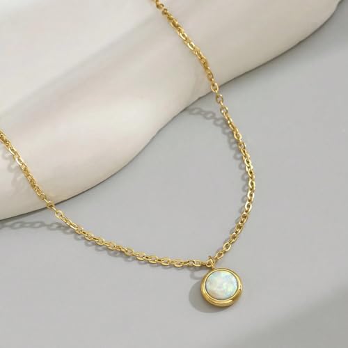 Opal Necklaces for Women Dainty 18K Gold Plated Created Opal Pendant Necklace Simple Round Opal Jewelry Gift4