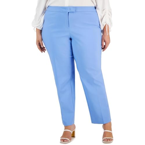 Anne Klein Womens Plus High Rise Solid Straight Leg Pants Blue 24W