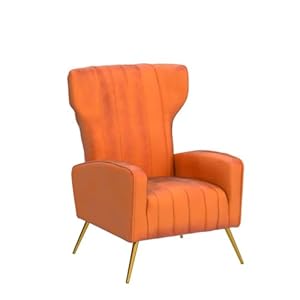 Armchair modern velvet accent chair channel tufted bedroom office or living room furniture with elegant metal legs orange red  urban country home decor