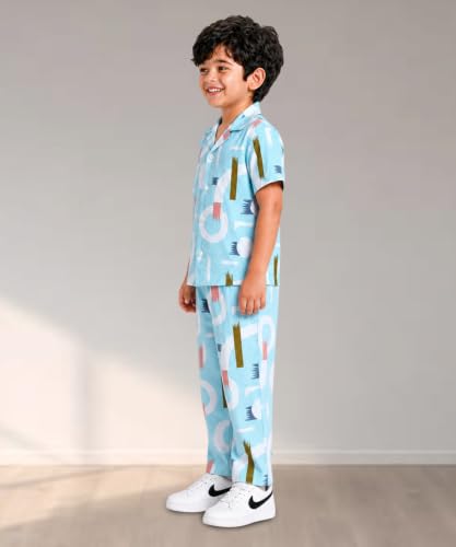 Image of 3BROS Unisex Pure Cotton Short Sleeve Kids Night Dress for Boys & Girls Nightwear /Sleepsuit /Sleepwear /Loungewear Night Suit for Boys and Girls Top and Pyjama Combo Set