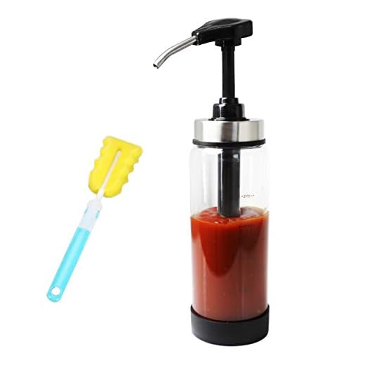 Sauce Pump Dispenser With Glass Bottle Leakproof Kitchen Condiment Dispenser For Honey Ketchup Mustard Salad Dressing Hot Sauces Syrup Oyster Sauce