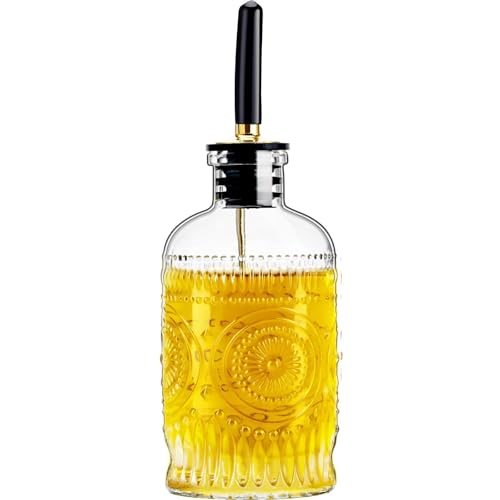 gegewawa Olive Oil Dispenser Bottle for Kitchen with Metal Spout, Glass Oil Bottles 7OZ, Elegant Glass Cooking Dispenser for Kitchen