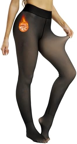 NORMOV Winter Warm Fleece Lined Tight Women,Thermal Fake Translucent Leggings Soft Velvet Stretchy Pantyhose(TF Black-M/L)