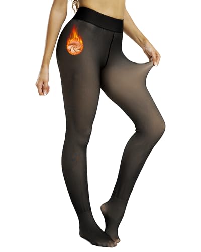 NORMOV Winter Warm Fleece Lined Tight Women,Thermal Fake Translucent Leggings Soft Velvet Stretchy Pantyhose(TF Black-M/L)