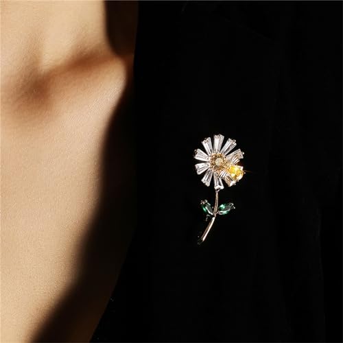 Image of WCRAZYE Sunflower Flower Brooch Pin for Women Girls Elegant Enamel Crystal Rhinestone Yellow Flower Plant Brooch Pin, Charm Sun Flower Coat Brooch for Mom Christmas Valentine's Day Jewelry Gifts