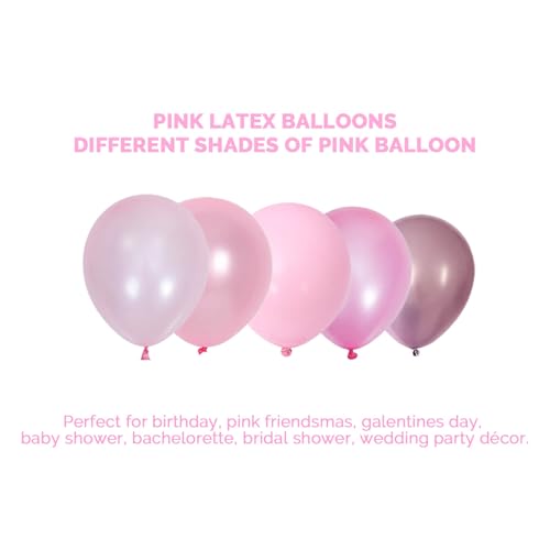 Image of Pink Balloons for Birthday Party Decorations- 12 Inch Different Shades of Pink Metallic Chrome Pearl Baby Light Matte Latex Balloon Bulk 50Pcs for Girls Women Coquette Pink Bow Kitty Theme Decor