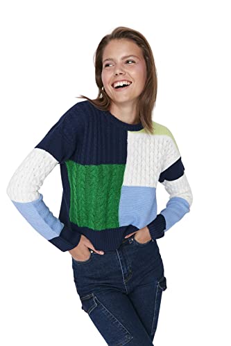 Girocollo Colorblock Regolare Maglione Maglia di Tuta L donna blu
