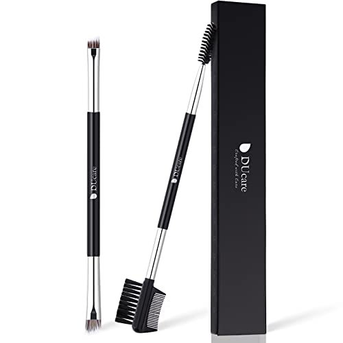 DUcare 2 Stück Duo Augenbrauen Bürste Professioneller Augenbrauenpinsel abgewinkelter Augenbrauenbürste und Spoolie-Pinsel Wimpernbürste synthetische Borstenbürste und Kamm Augenbrauen Cover