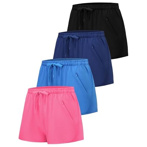 EXARUS 4 Pack Girls Running Athletic Shorts Low Rise/High Waisted Teen Kids Sports Active Basketball Short 6-14Y 12 Years B Set2