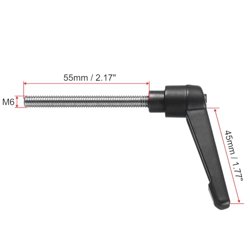 Image of uxcell Adjustable Clamping Lever Handle M6 x 55mm Metric 304 Stainless Steel Male Threaded Stud Hand Knobs Push Button Ratchet Rotating Screw Handles Bolts with Locking Lever Black