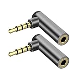 QuickYen 4極ステレオミニL型変換アダプタ 2個 3.5mmステレオ4極ミニジャック アルミ変換アダプタ 金メッキ端子 イヤホン断線予防用対応コネクタアダプタ オスメス マイク機能サポート