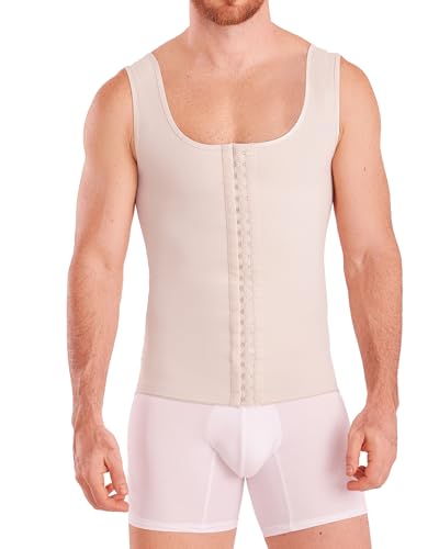SHAPE CONCEPT Fajas para Hombres 362 High Compression Vest with Hooks, Mens Body Shaper Faja para Hombre Shapewear for Men Beige
