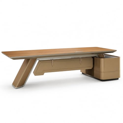 Image of Modern Executive CEO Director Table - Marble Finish L-Shaped Desk with PU Leather Inlay & Integrated Side Storage (LDL-785 MDFL L6W3)