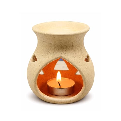Image of Beige Ceramic Aroma Oil Diffuser Burner | Aromatherapy Essential Oil Burner, Tea Light Candle, Fragrance Diffuser & Wax Melt Burner