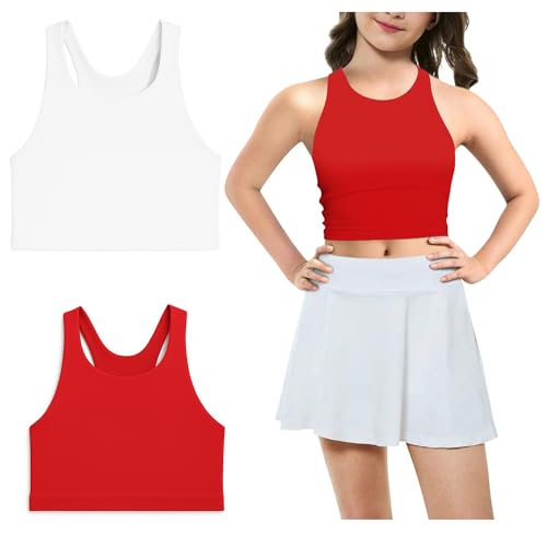 Image of Beat Street Girls Tank Tops - 2 Pack Double Lined Racerback Sleeveless Yoga Dance Crop Top - Made in USA