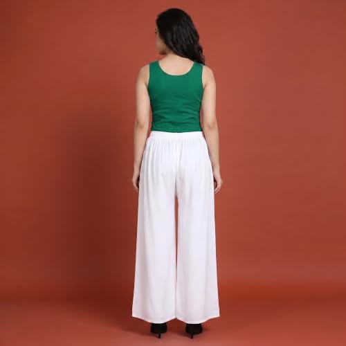 Image of FASHION GALLERY Women's Solid Rayon Palazzo Pants | Relaxed Fit Full Length Wide Leg Palazzo | Elastic Waist Comfortable Casual Lounge Office Ethnic Flared Trousers for Women
