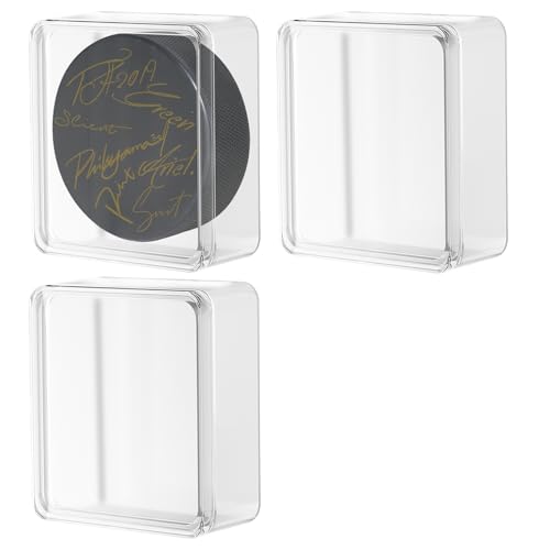Hockey Puck Display Cases, Acrylic Cube Square Hockey Puck Display Cases - Fits Official Size Hockey Puck (3 PCS)